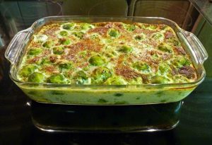 casserole, brussels sprouts casserole, baking dish