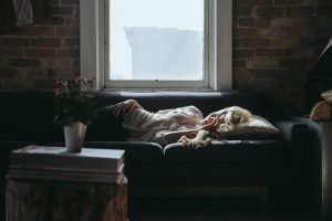 woman, sleeping, sofa